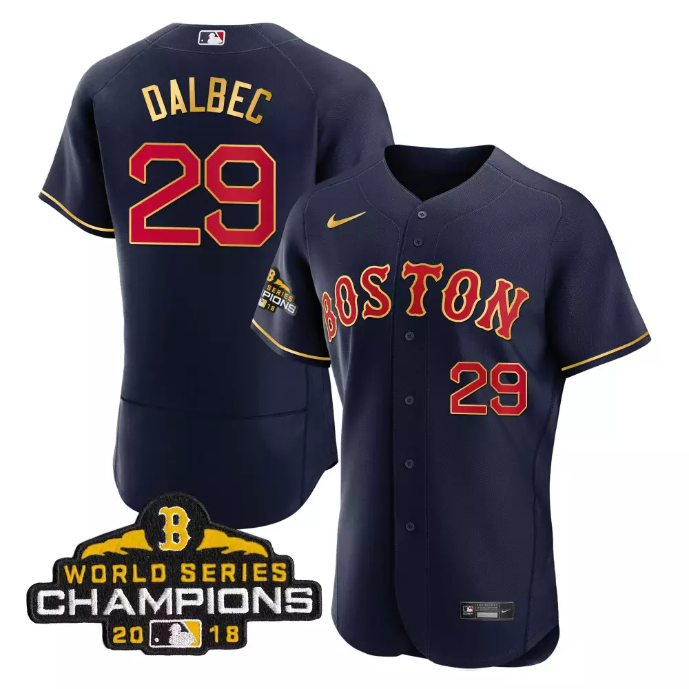 Bobby Dalbec 29 Boston Red Sox Jersey Navy World Series Champions 2018 Men Gold Flex