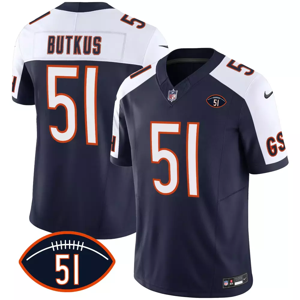 Dick Butkus 51 Chicago Bears Jersey Navy Blue Men Orange White All Stitched