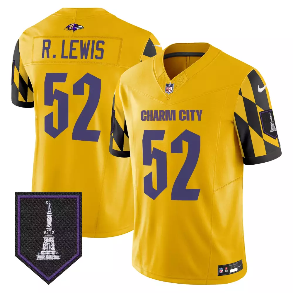 Ray Lewis 52 Baltimore Ravens Jersey Yellow Washington Monument Men Alternate Split Design