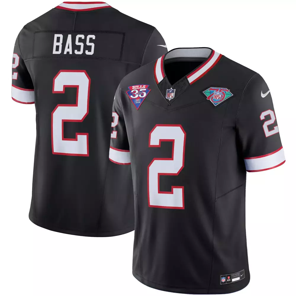 Tyler Bass 2 Buffalo Bills Jersey Black 75th Anniversary 35th Men Alternate Red White