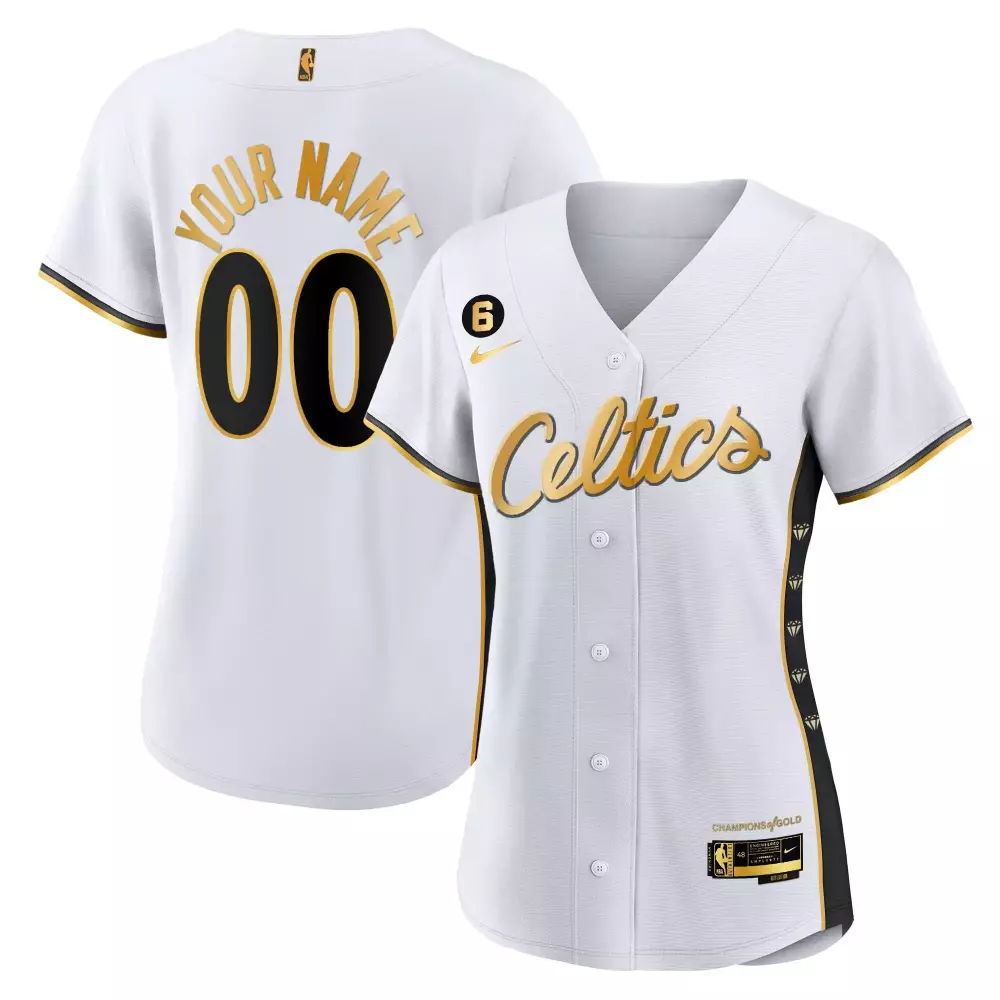 Custom Celtics Jersey White Champions Gold Men Black Stitched