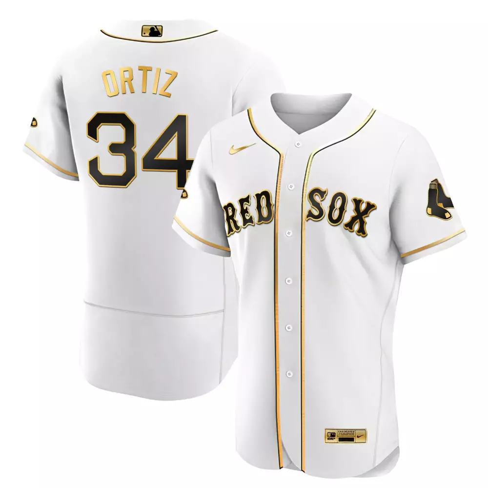 Ortiz 34 Red Sox Jersey White Engineered Men Black Gold Flex All Stitched
