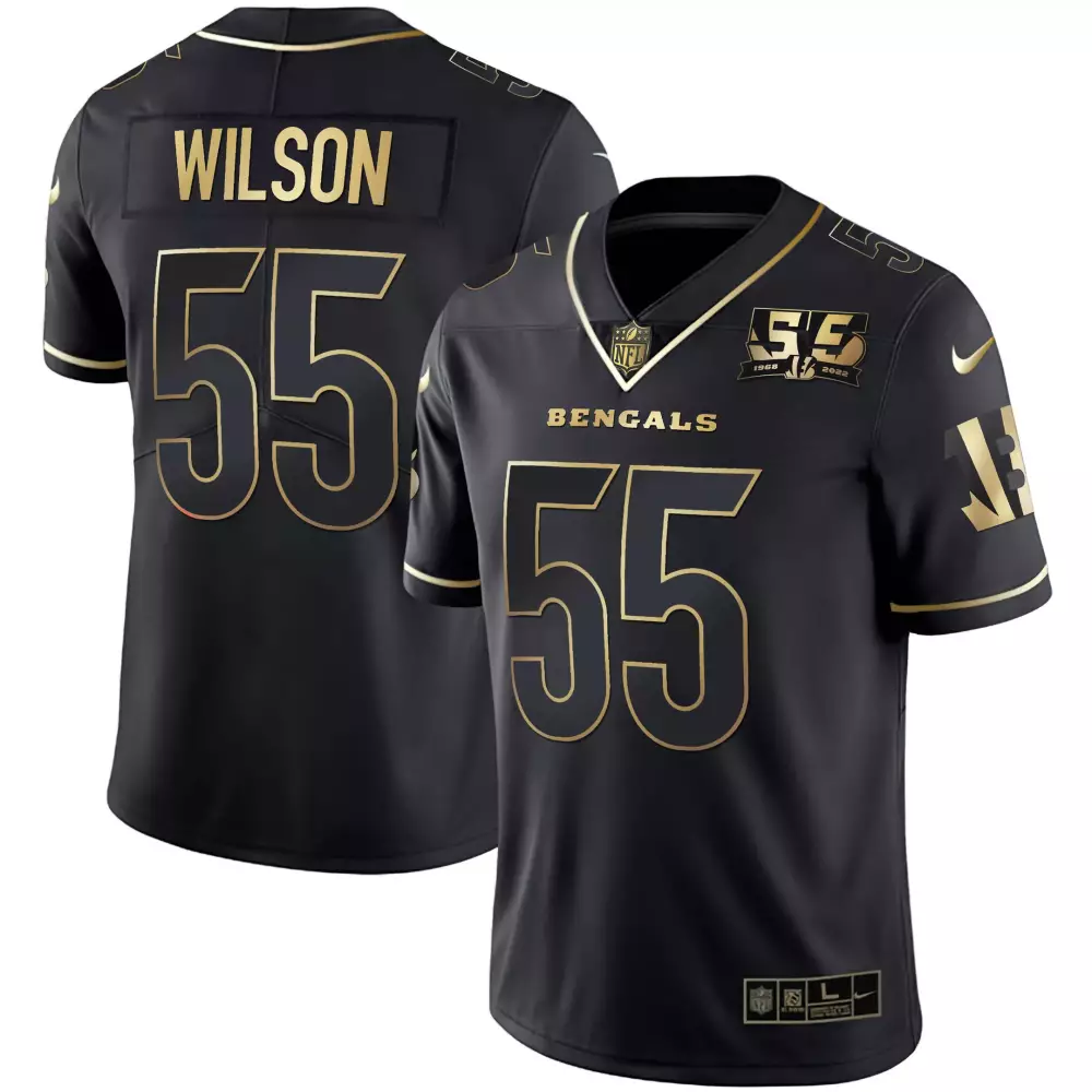 Logan Wilson 55 Bengals Jersey Black 55th Anniversary 1968-2023 Men Gold All