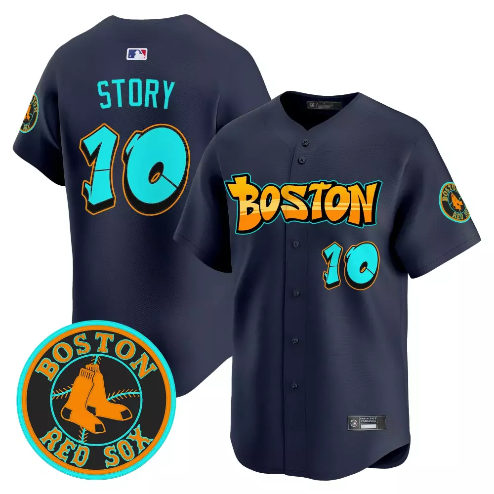 Story Graffiti 10 Boston Red Sox Jersey Navy Circular Men Inverted Teal Orange Yellow