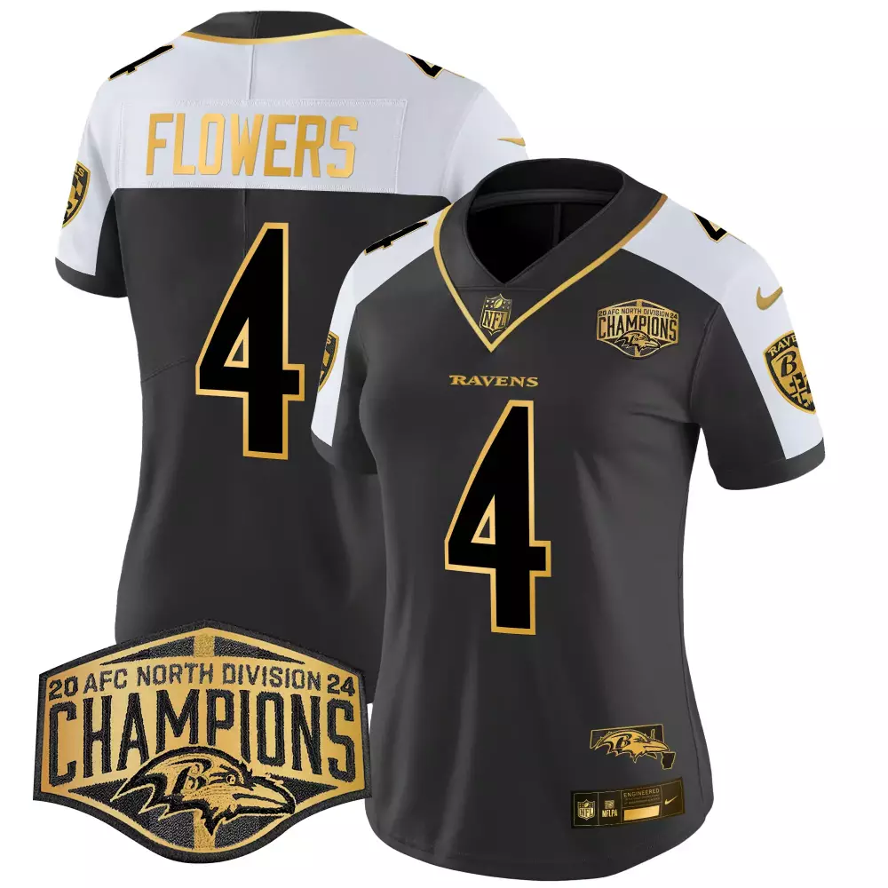 Zay Flowers 4 Ravens Jersey Black Men Player White Gold Alternate Vapor