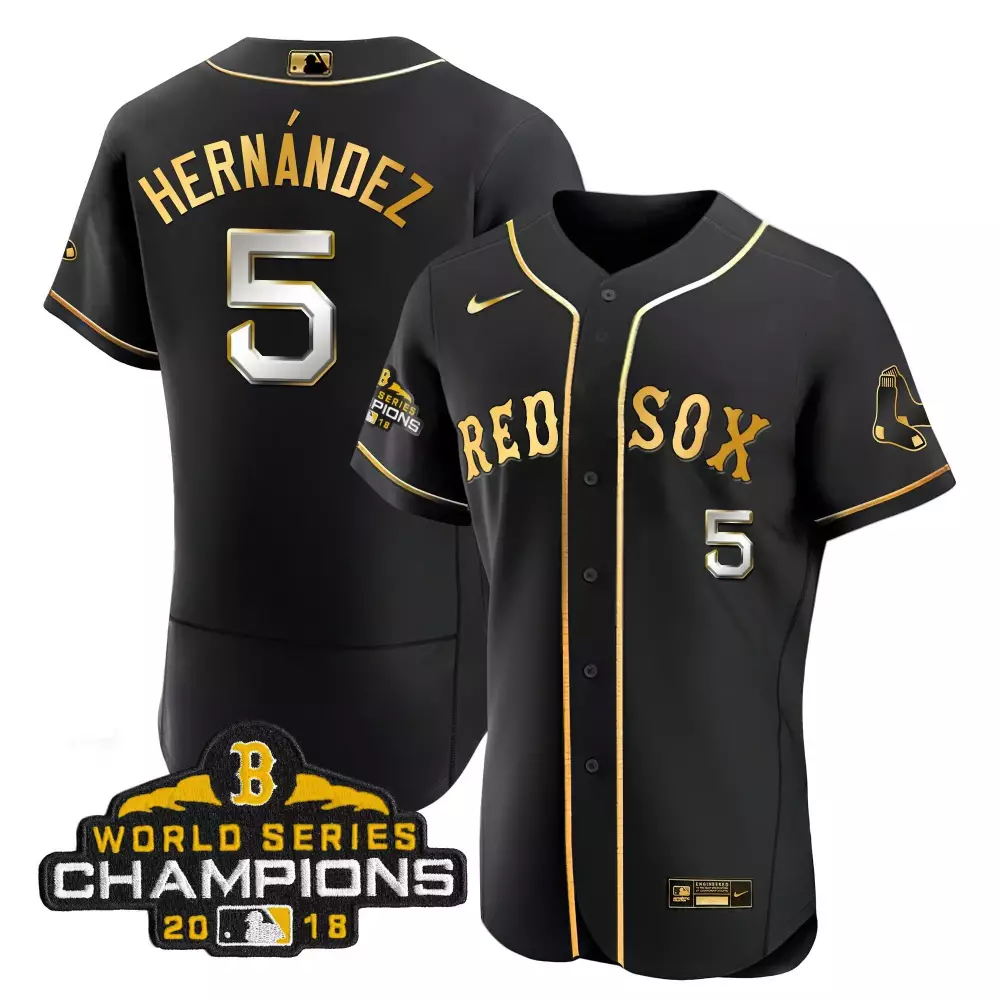 Enrique Hernandez 5 Red Sox Jersey Black 2018 World Series Champions Men Gold Silver