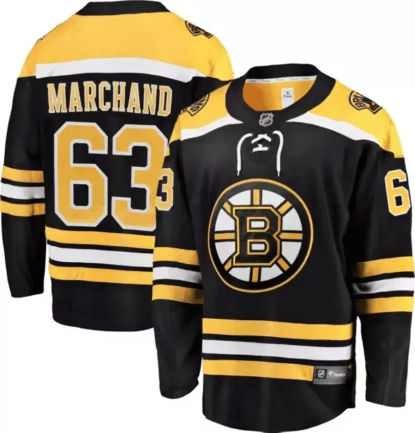 Brad Marchand 63 Boston Bruins Jersey Black Men Ice Gold White Home Breakaway All
