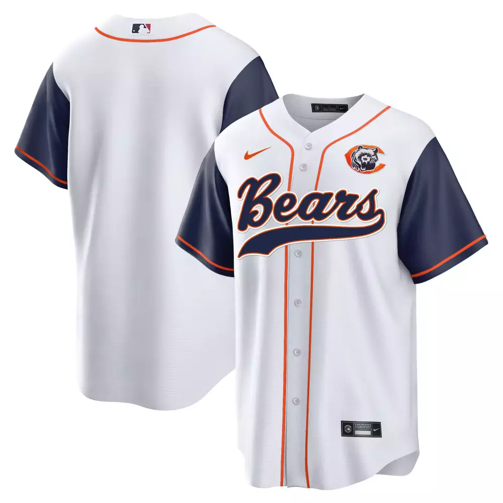 Chicago Bears Jersey White Men Alternate Split Design Navy Blue Orange All Stitched