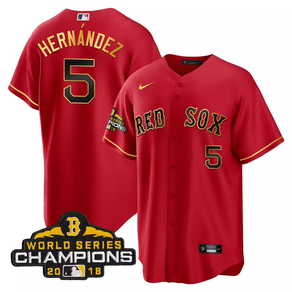 Enrique Hernandez 5 Jersey Red Boston Sox World Series Champions 2018 Men Gold Black