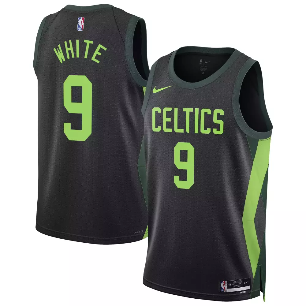 White 9 Celtics Jersey Charcoal Men Standard Alternate Lime Green Swingman All Stitched