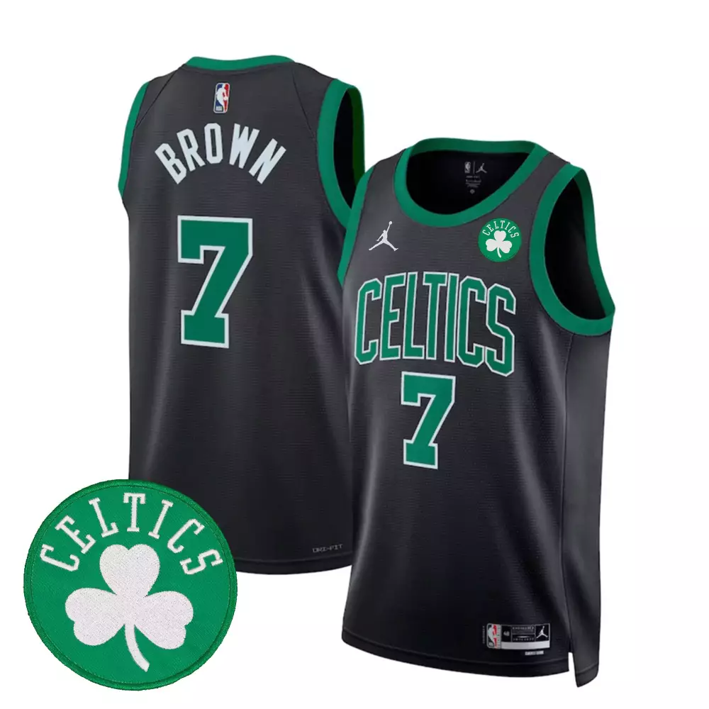 Jaylen Brown 7 Celtics Jersey Black Shamrock Men Green Swingman All Stitched