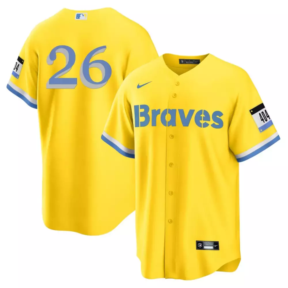 Custom Braves 26 Jersey Yellow Blue White Stitched