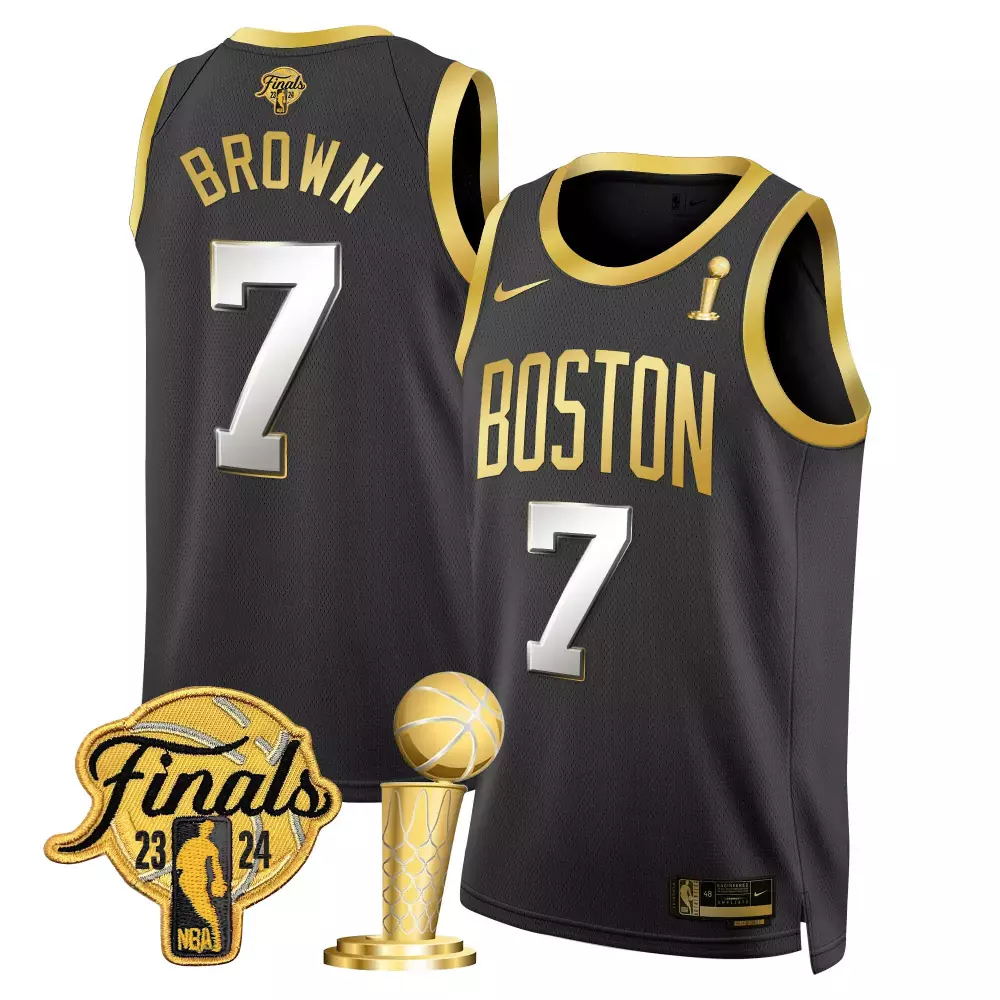 Jaylen Brown 7 Boston Celtics Jersey Black NBA Finals 2023-24 Men Gold Swingman All
