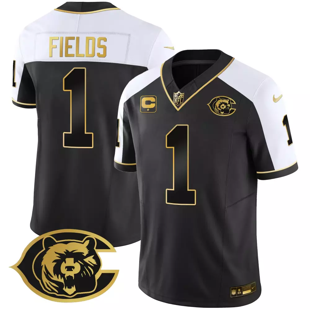 Justin Fields 1 Chicago Bears Jersey Black Men Replica Alternate Split Design White