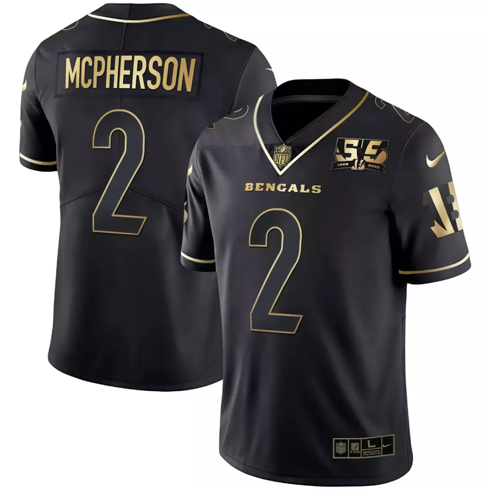 Evan Mcpherson 2 Bengals Jersey Black 50th Anniversary 1968-2020 Men Gold All Stitched