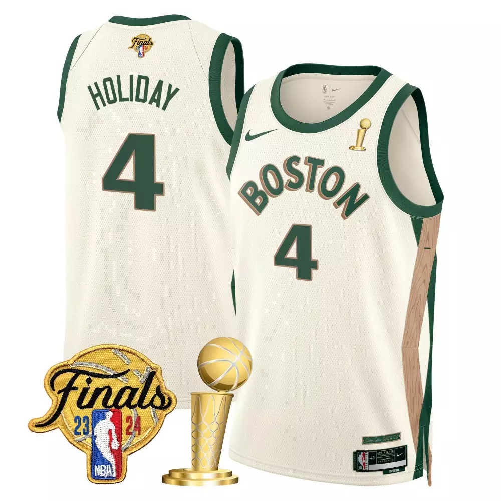 Jrue Holiday 4 Boston Jersey White NBA Finals 2023-2024 Men Green Brown Swingman