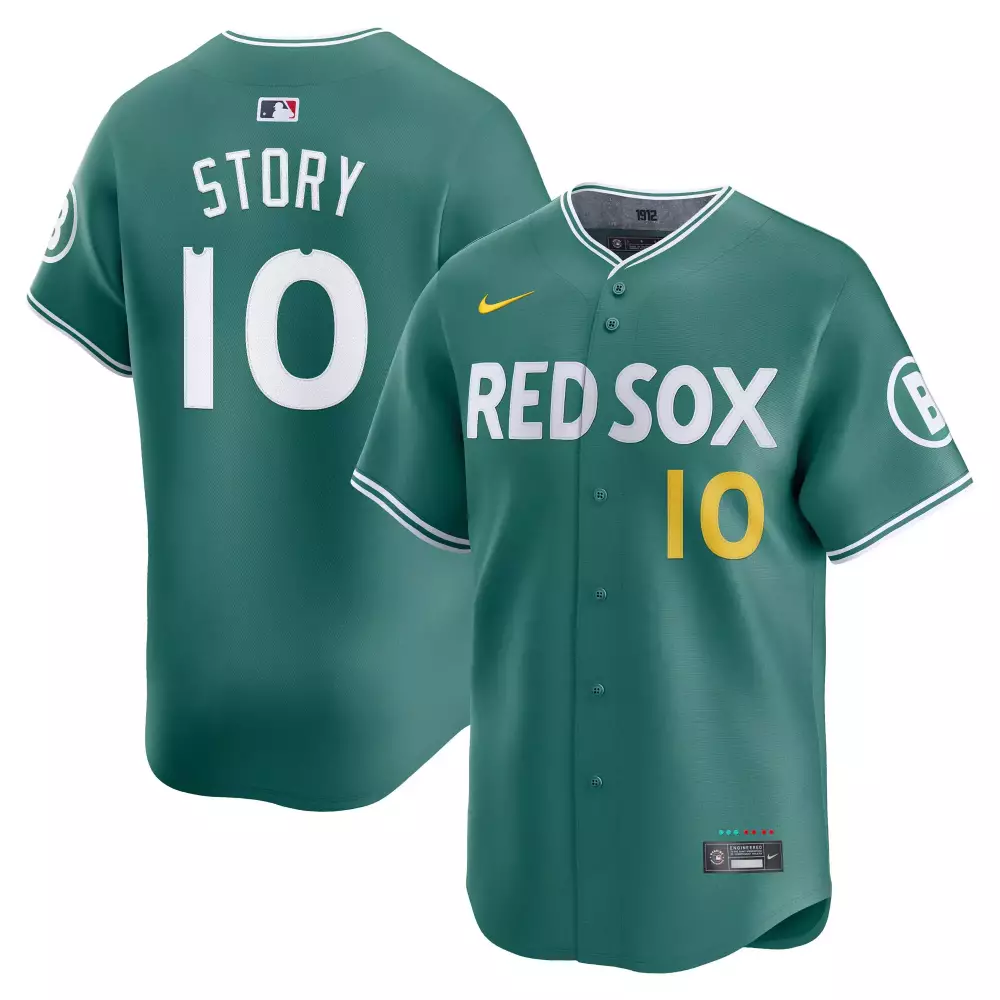 Trevor Story 10 Red Sox Jersey Green Boston 1912 Year Tag Men White Yellow