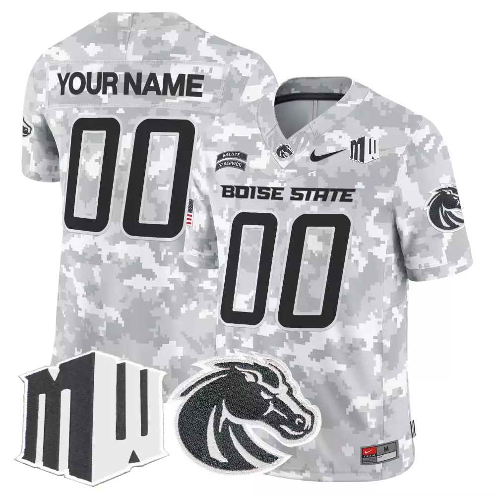 Custom Boise State Broncos Jersey White Salute To Service Mw Men Design Black Gray