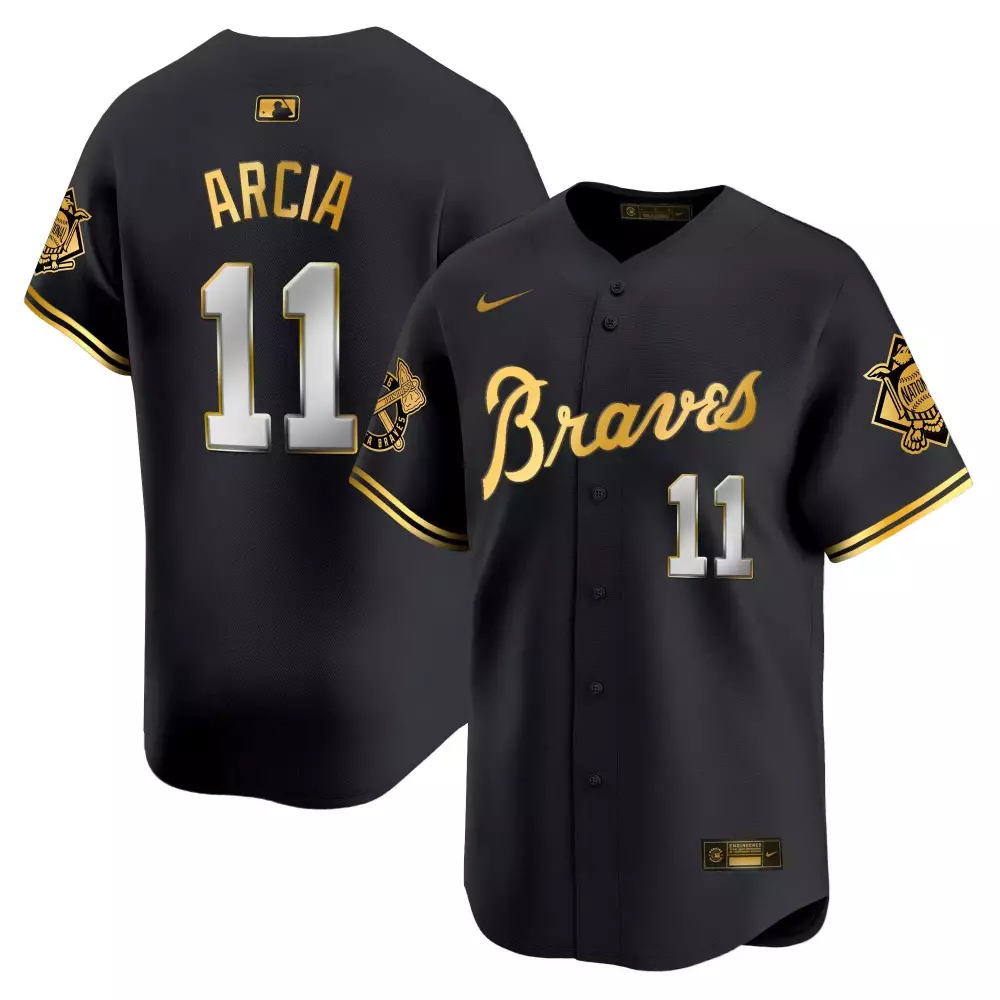 Arcia Peaches 11 Braves Jersey Black 1871 National League Men Gold White Vapor Premier