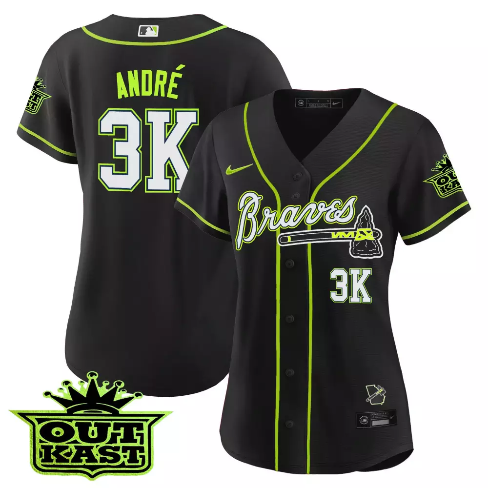 Andr Outkast 3 Braves Jersey Black Georgia Shape 2023 Men Neon Green White All Stitched