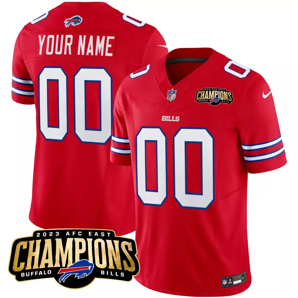 Custom Buffalo Bills Jersey Red 2023 AFC East Champions Men Player White Blue Vapor