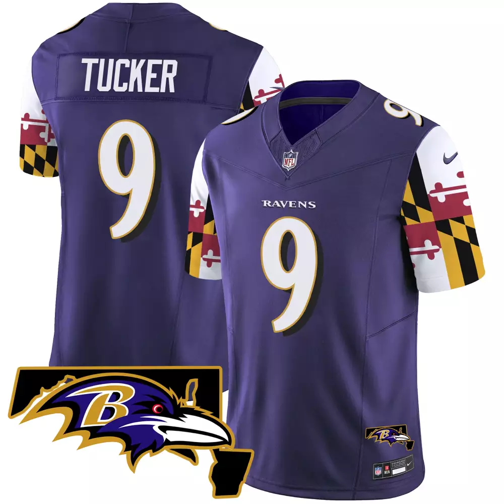 City Flag 9 Ravens Jersey Purple Men Player Split Design White Gold All Stitched