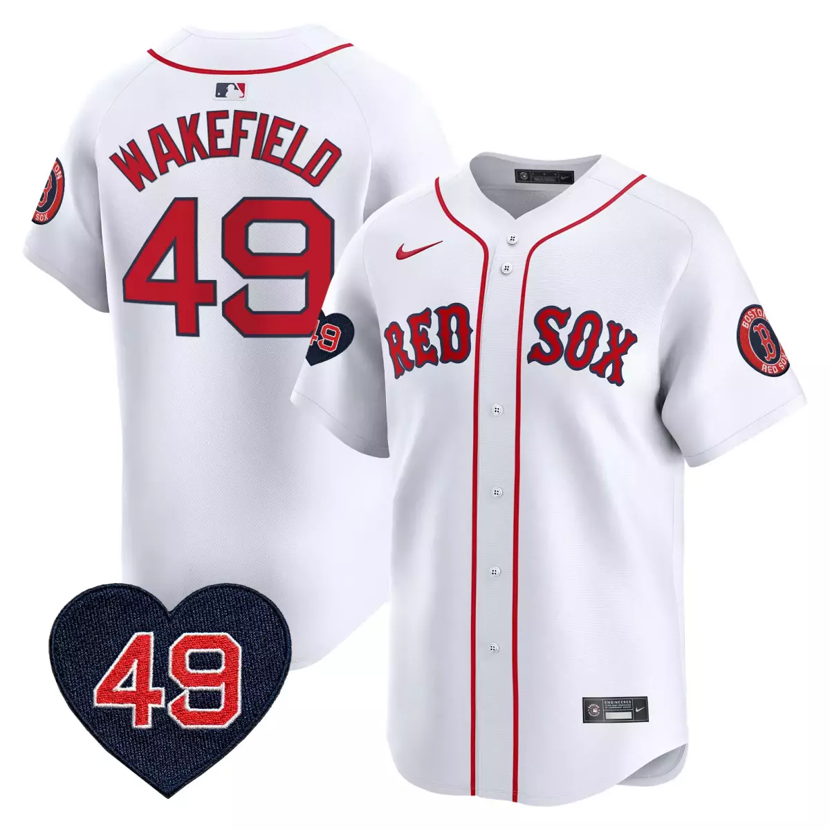 Wakefield Tim 49 Boston Red Sox Jersey White Heart Men Navy Vapor Premier Limited