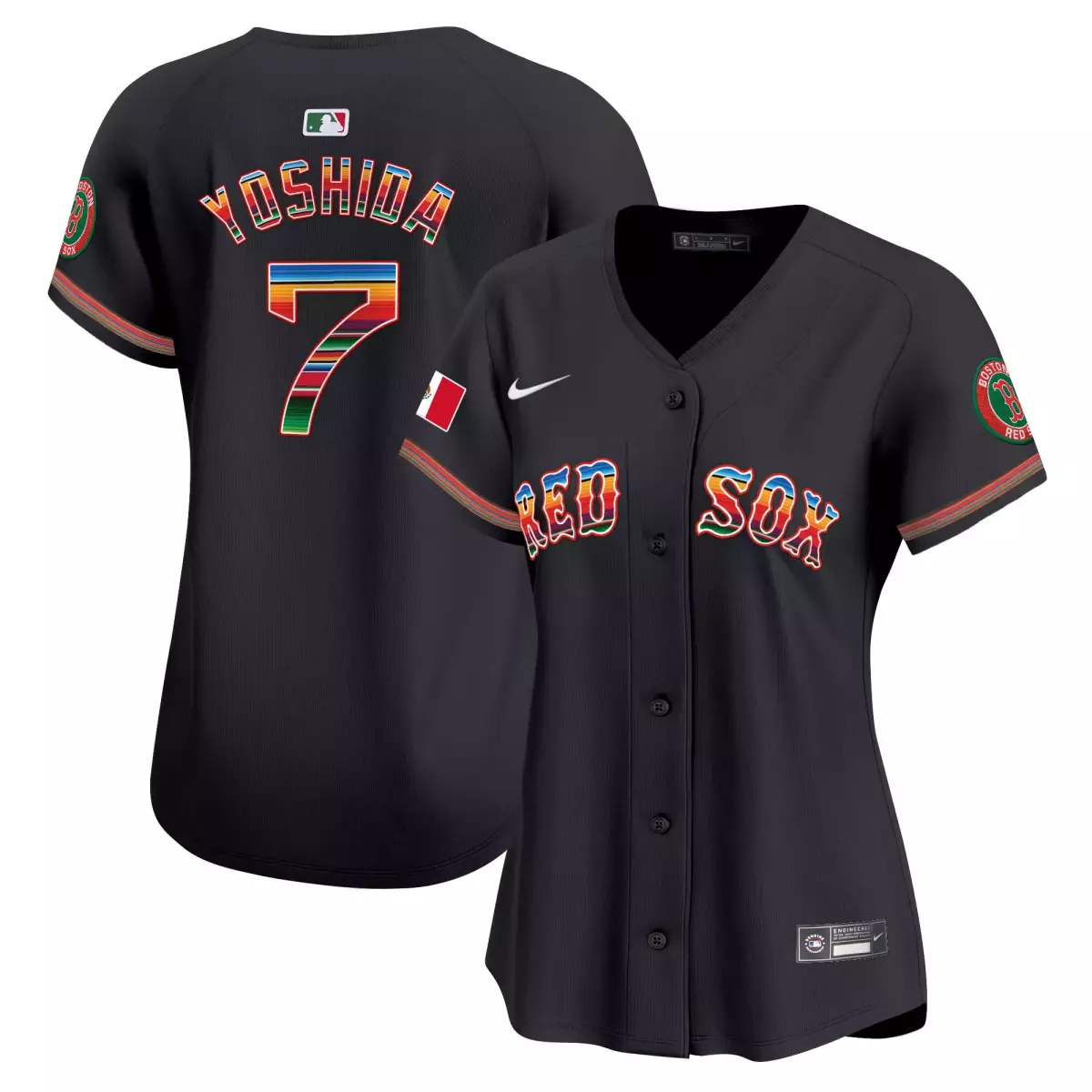Yoshida Mexico 7 Boston Red Sox Jersey Black City Connect Flag Men Button-up Custom Design