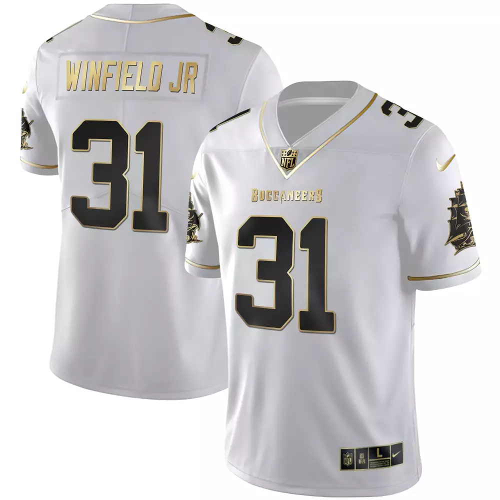 Antoine Winfield Jr. 31 Jersey White Buccaneers Men Black Gold Vapor All Stitched