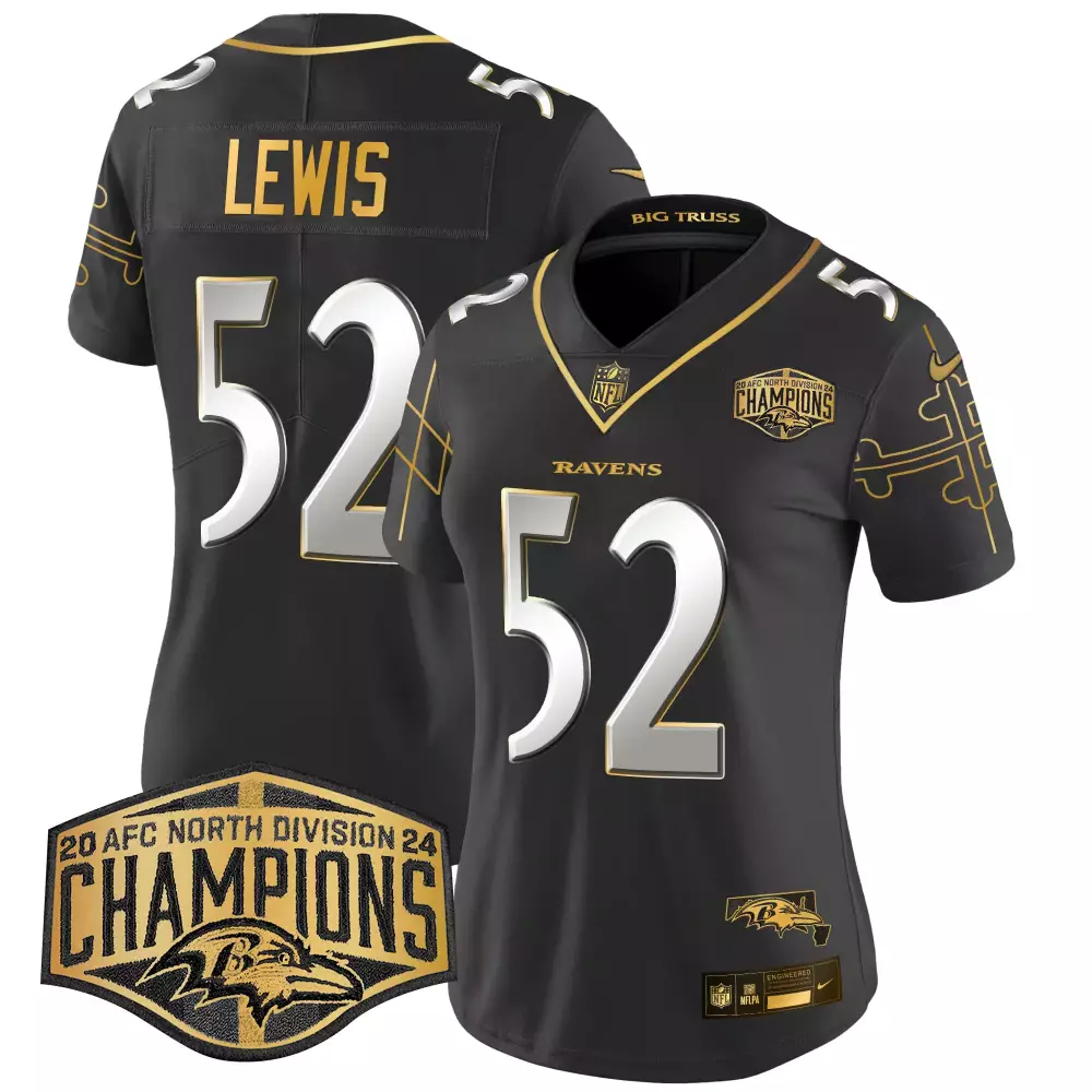 Ray Lewis 52 Ravens Jersey Black 2023 AFC North Division Champions Women Official