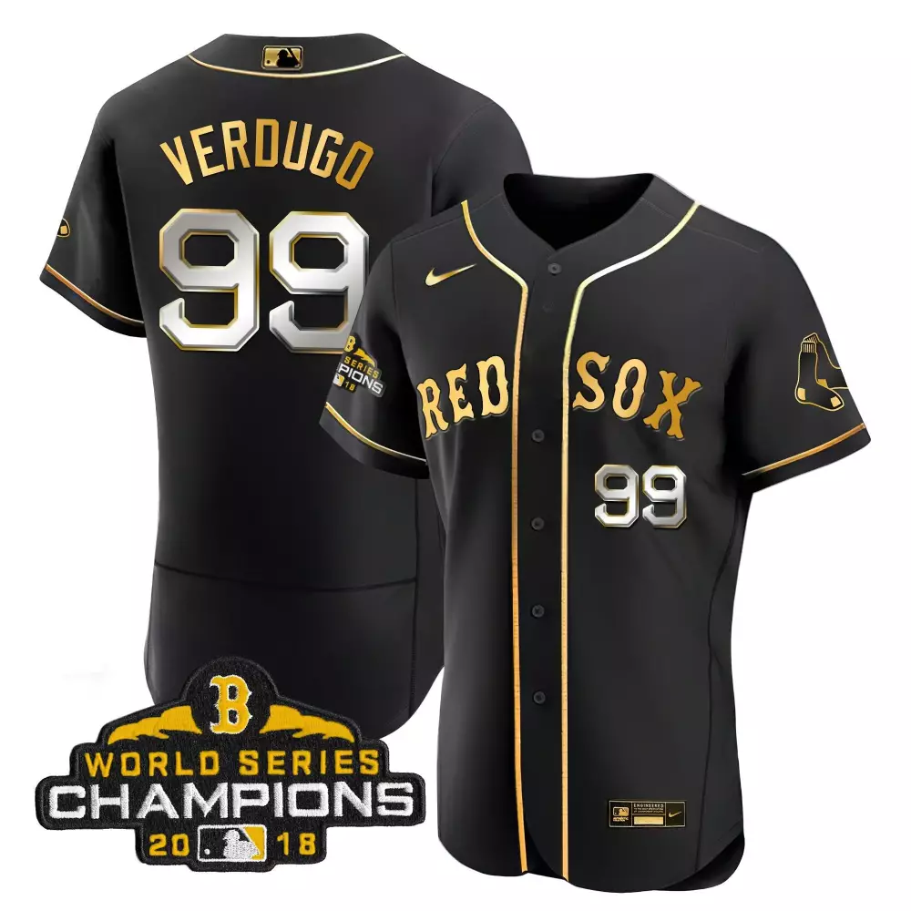 Alex Verdugo 99 Red Sox Jersey Black 2018 World Series Champions Men Gold White Flex