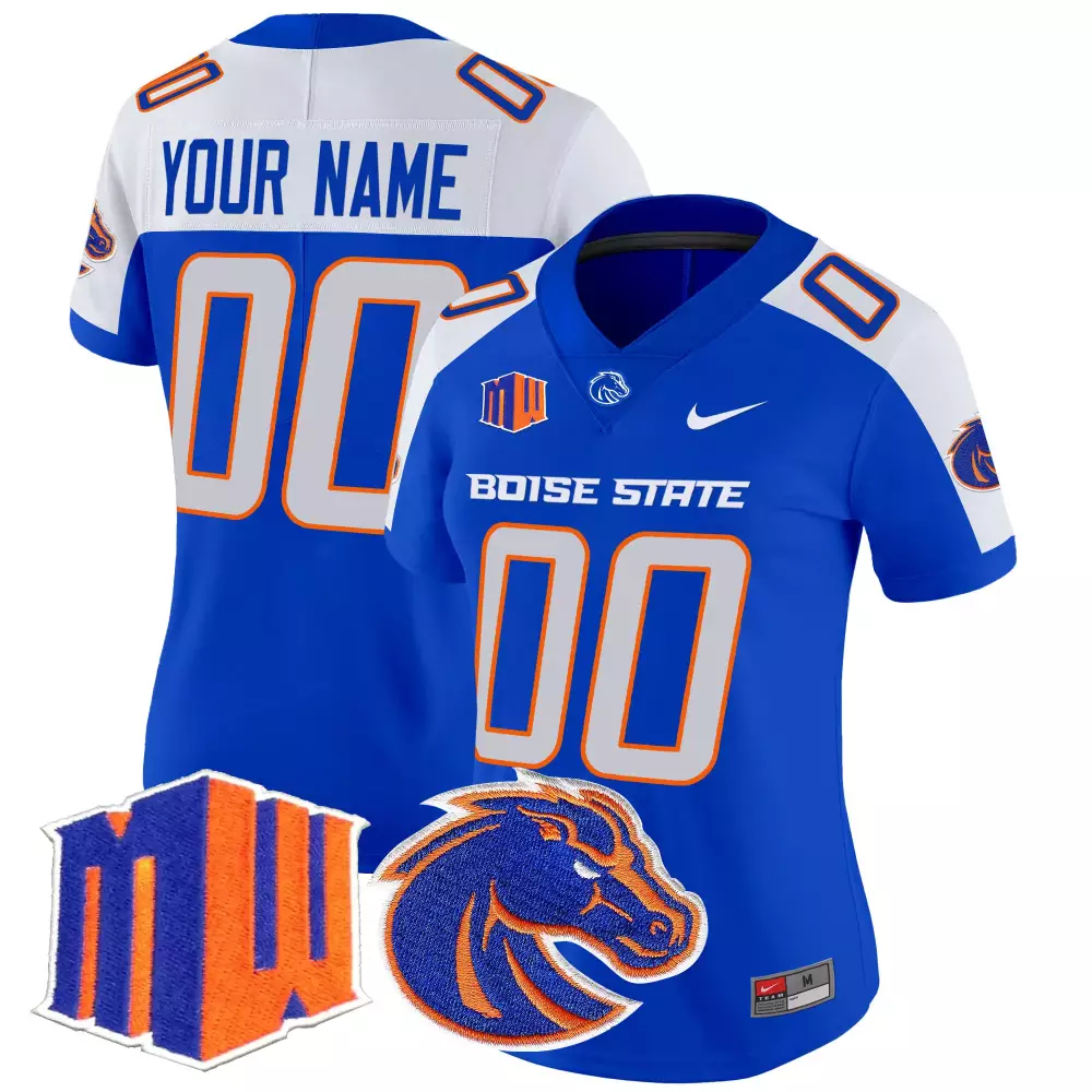 Custom Boise State Jersey Blue Mw Broncos Horse Men White Orange Vapor Stitched