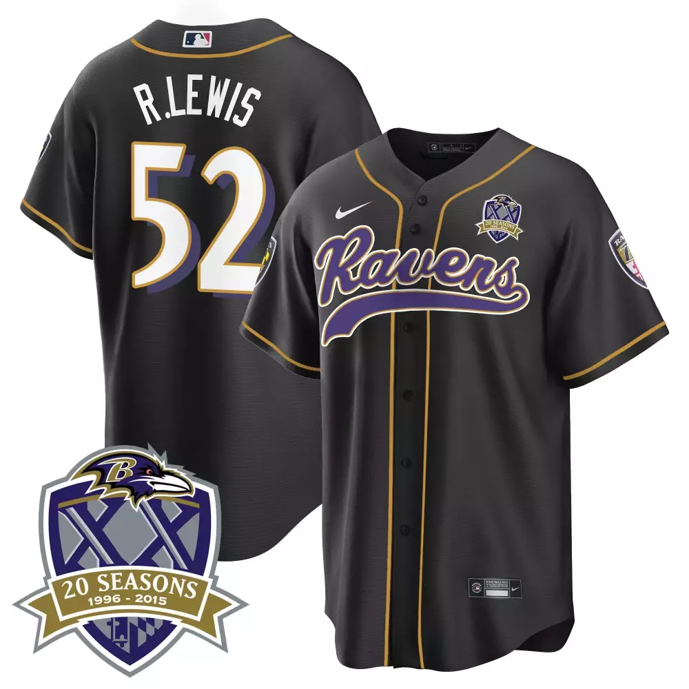 Ray Lewis 52 Ravens Jersey Black 20 Seasons 1996 2015 Men Purple Gold All Stitched
