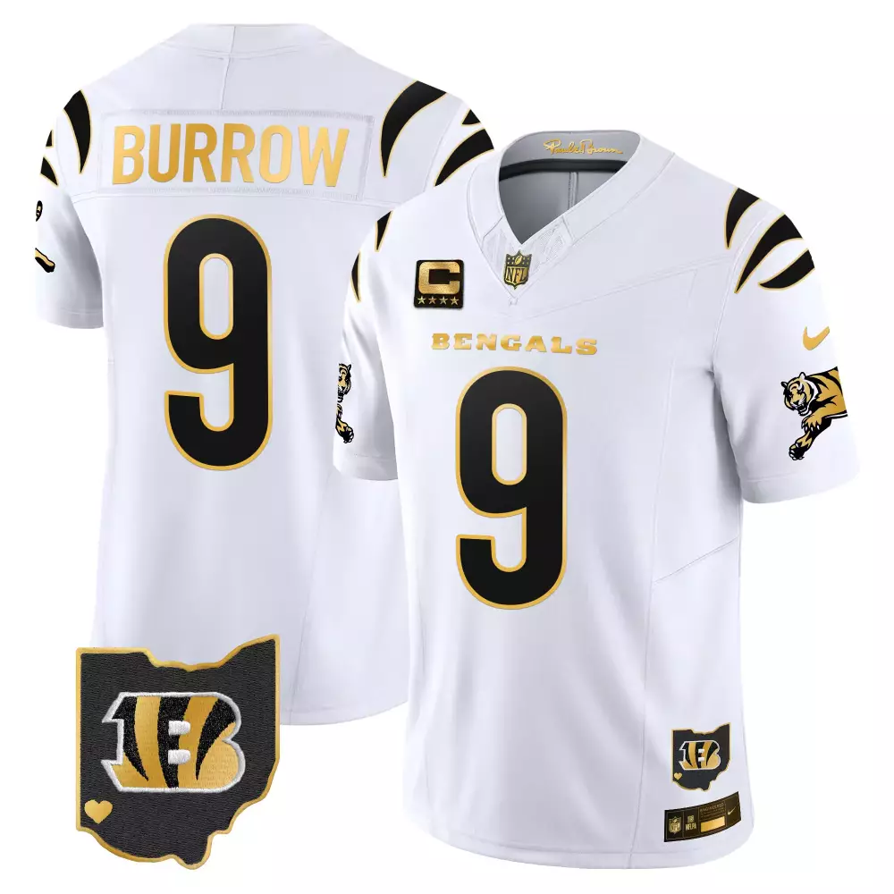 Joe Burrow 9 Bengals Jersey White Ohio State Men Alternate Black Gold All Stitched
