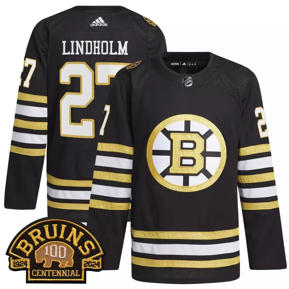 Hampus Lindholm 27 Boston Bruins Jersey Black Centennial 100 1924-2024 2024 Men Gold