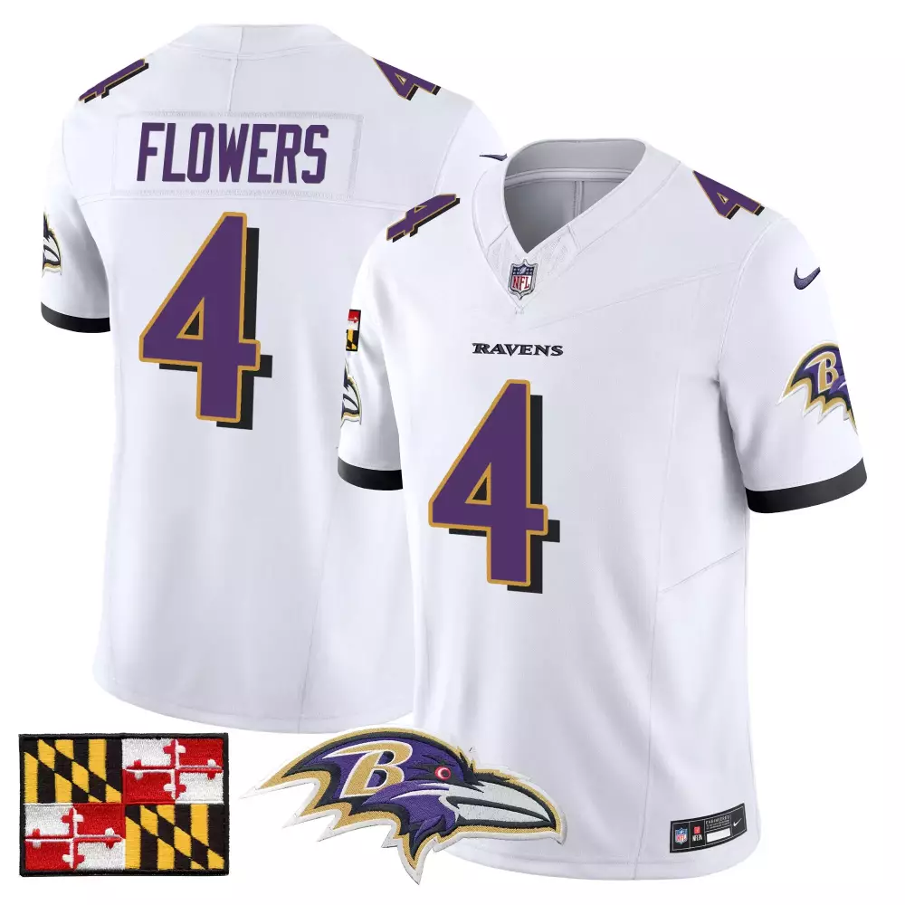 Zay Flowers 4 Ravens Jersey White Maryland Flag Men Purple Black Vapor Limited All