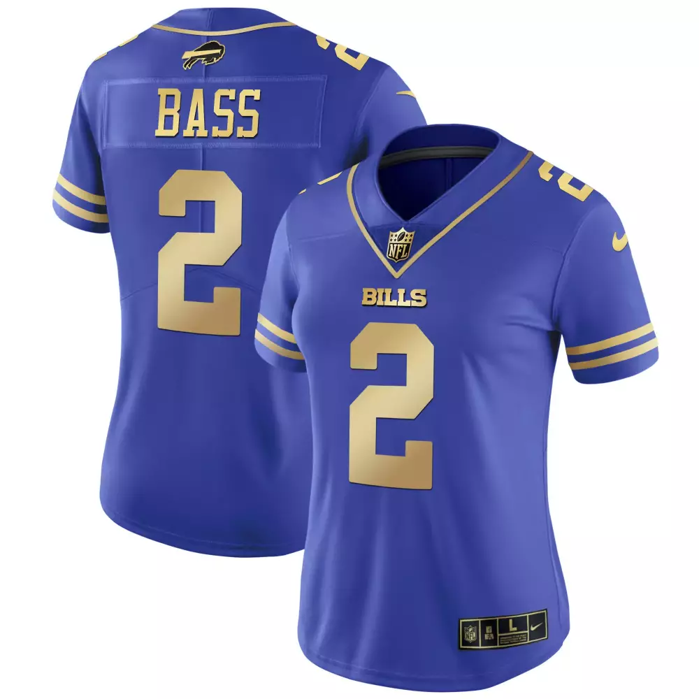 Tyler Bass 2 Bills Jersey Blue Women Replica Gold All Stitched Vapor