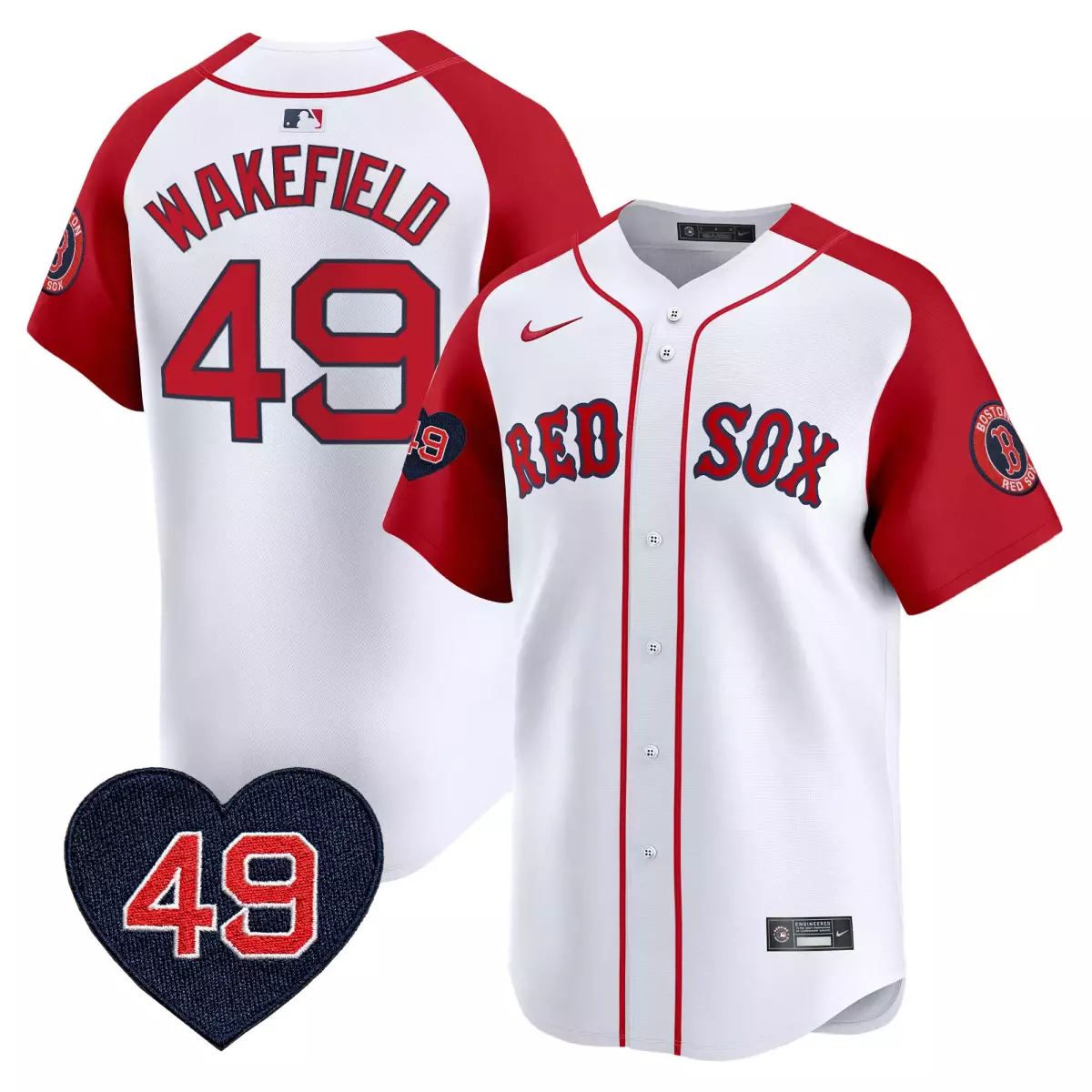 Wakefield Tim 49 Boston Red Sox Jersey White Team Heart-shaped Number Men Navy Vapor