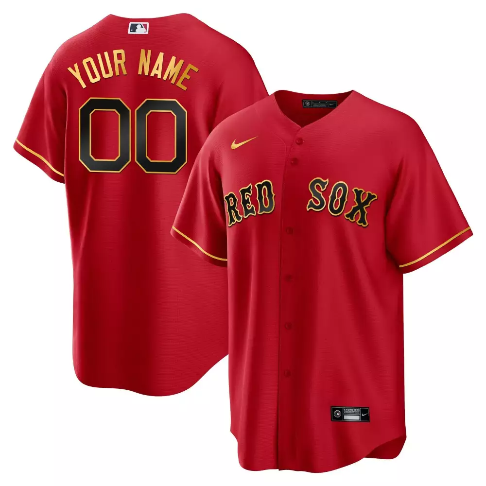 Custom Red Sox Jersey Gold Cool All Stitched