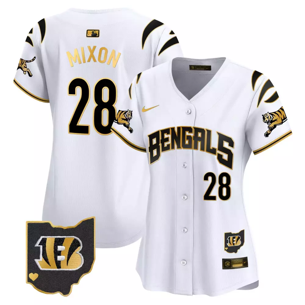 Joe Mixon 28 Bengals Jersey White City Connect Ohio State Men Black Gold Vapor Premier
