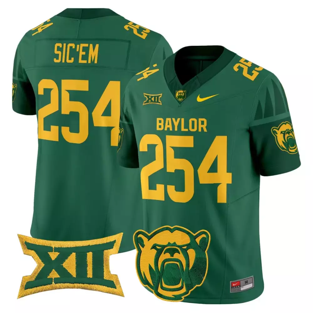 Sic Em Baylor Bears Jersey Green Big Yellow Vapor Limited All Stitched Embroidered