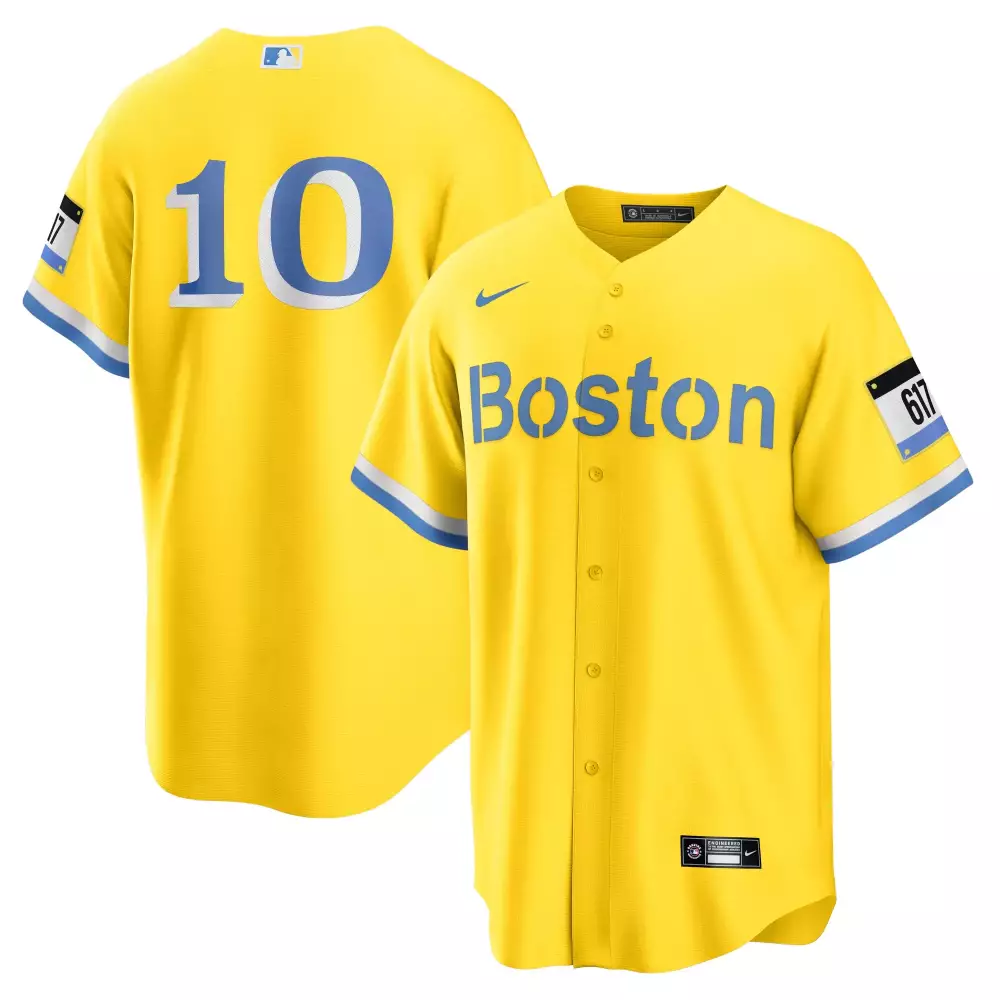 Custom Boston 10 Jersey Yellow Men Blue White Stitched