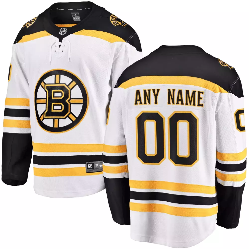Boston Bruins Jersey White Men Ice Black Yellow Breakaway Custom All Stitched