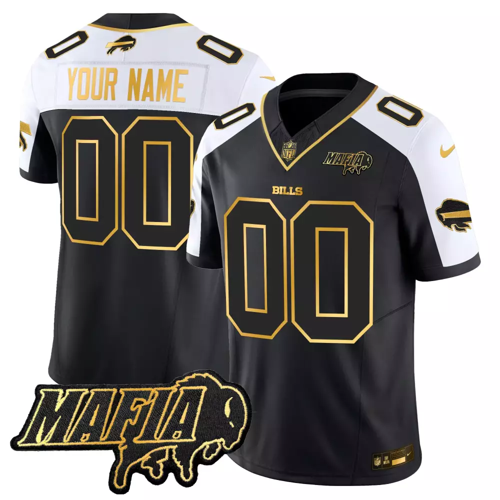 Custom Buffalo Bills Jersey Black Mafia Men White Gold Alternate Vapor Limited All
