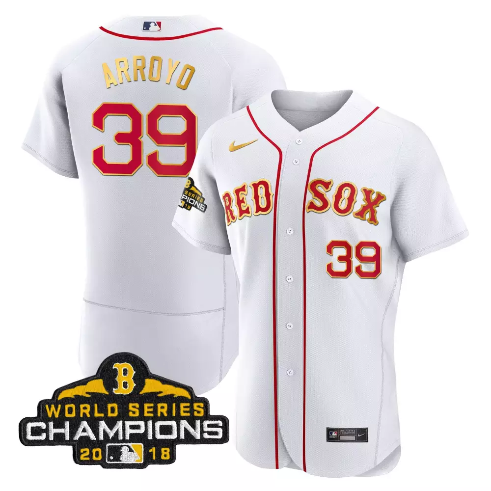 Christian Arroyo 39 Red Sox Jersey White World Series Champions 2018 Men Gold Flex