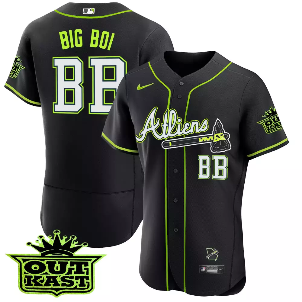Big Boi Outkast Jersey Black Men Neon Green White All Stitched Vapor