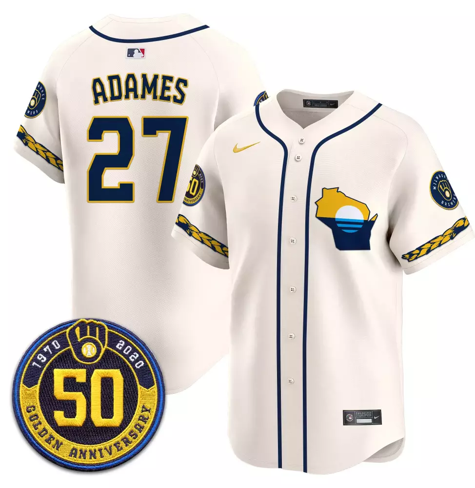 Willy Adames 27 Milwaukee Brewers Jersey Cream Golden Anniversary 50th 2020 Men Alternate