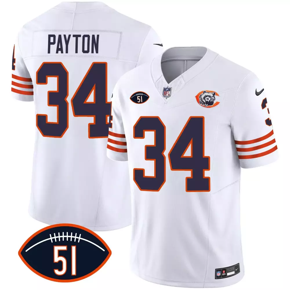 Walter Payton 34 Chicago Bears Jersey White Null Men Player Navy Blue Orange Throwback