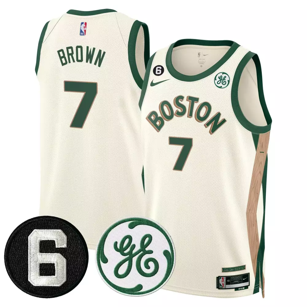 Jaylen Brown 7 Boston Celtics Jersey Cream City Connect Ge Men Green All Stitched