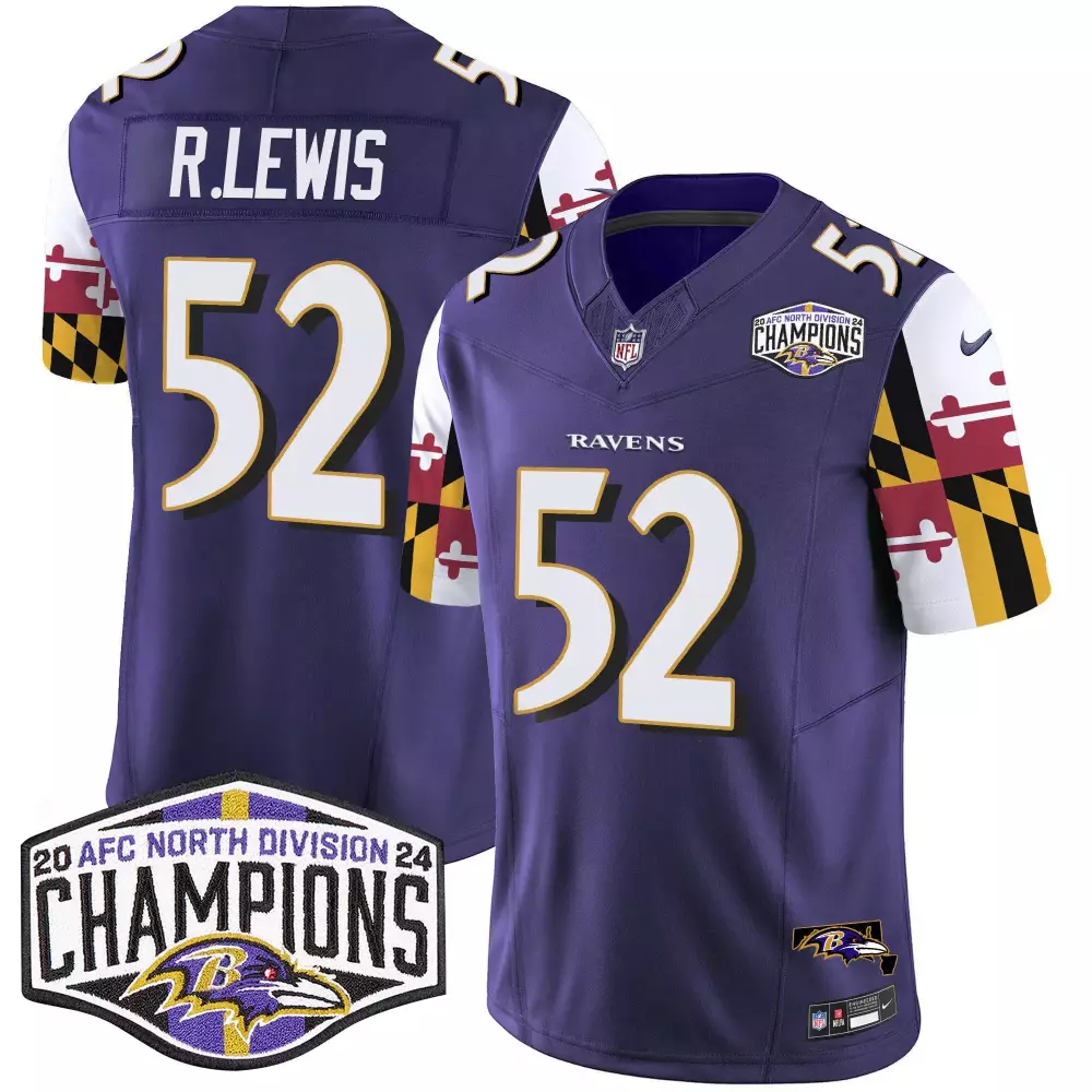 Ray Lewis 52 Ravens Jersey Purple AFC North Division Champions Men White Yellow Black